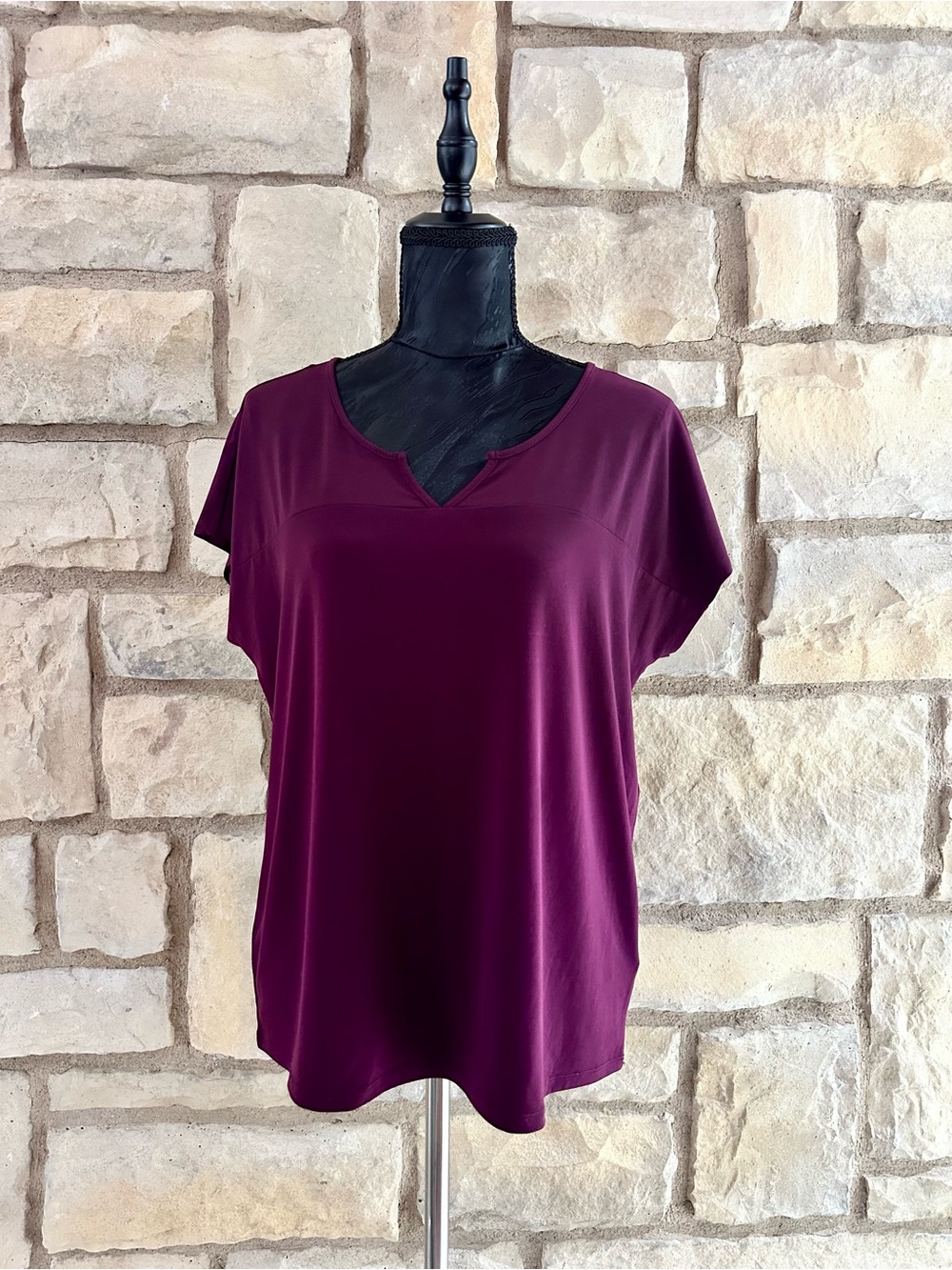 Jaclyn Smith Deep Plum Short Sleeve V-Notch Tee